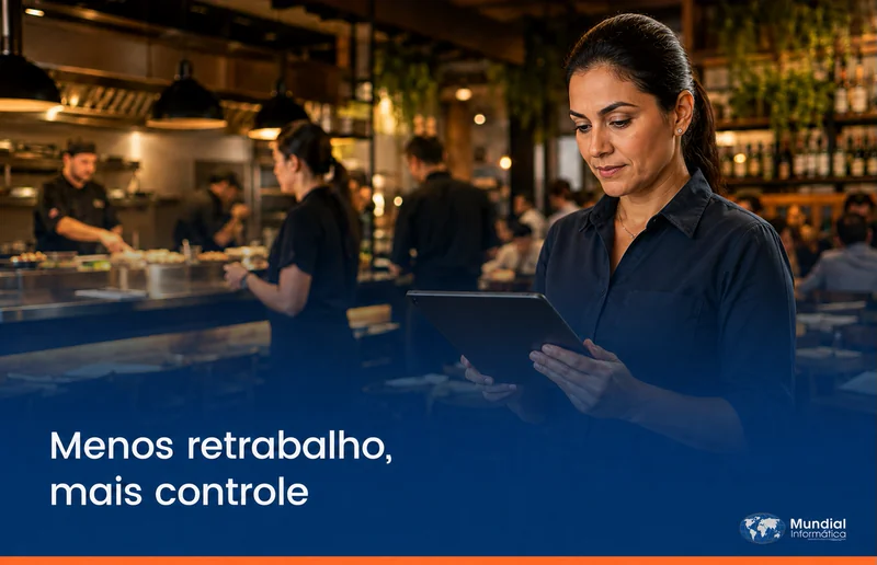 Gerente-de-restaurante-usando-tablet-durante-uma-operacao-integrada-entre-comandas-estoque-e-financeiro